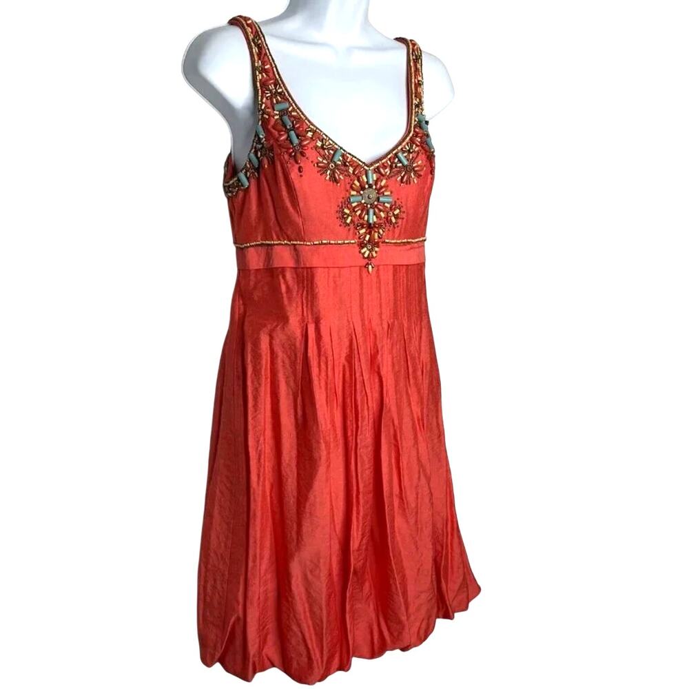 Sue Wong Southwestern Beaded Coral Bubble Mini Cocktail Dress 4 / S NWOT - Picture 3 of 8